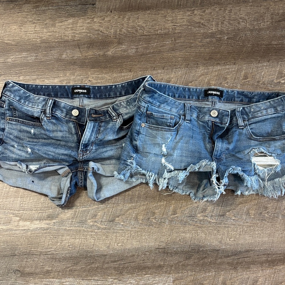 Express Distressed Blue Denim Cutoff Shorts Duo